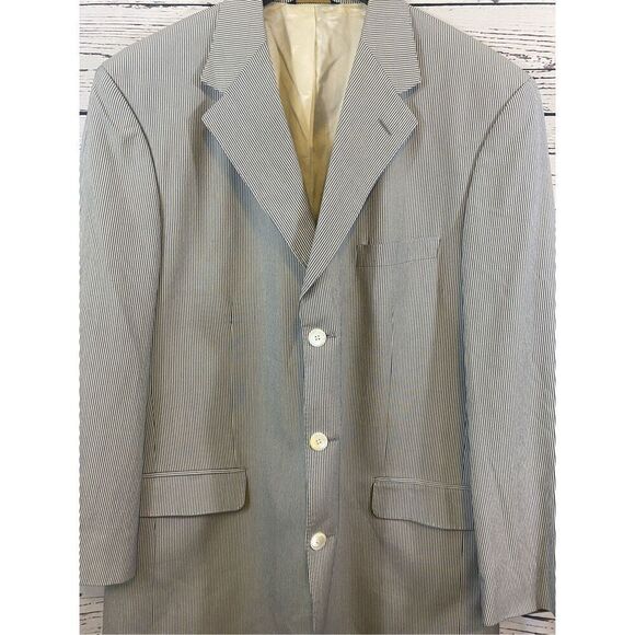 Brooks Brothers Blue and White Pinstriped Jacket 44 S - Picture 2 of 10